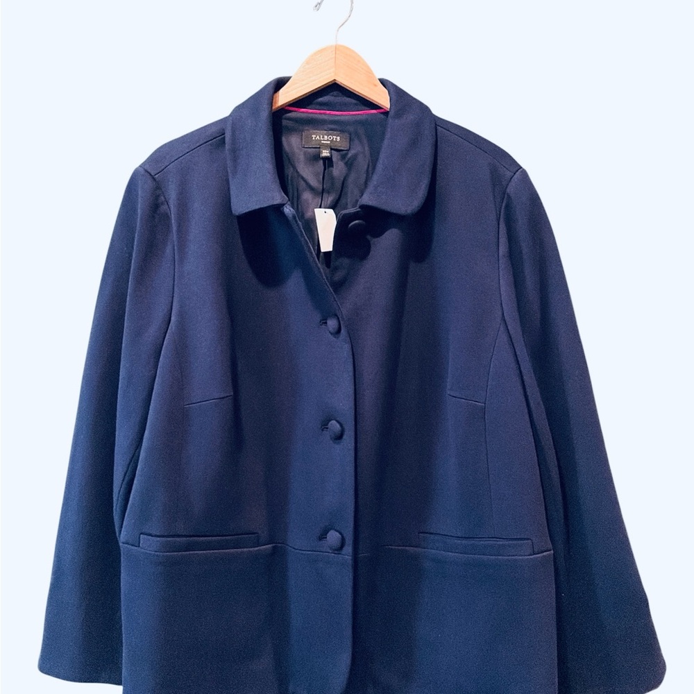 Talbots Navy Blue Peplum Jacket Blazer 22W Plus Button Front Career Chic